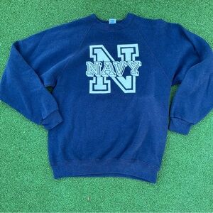 Unisex Soffe navy Crewneck Sweater Collegiate Lettering blue large vintage